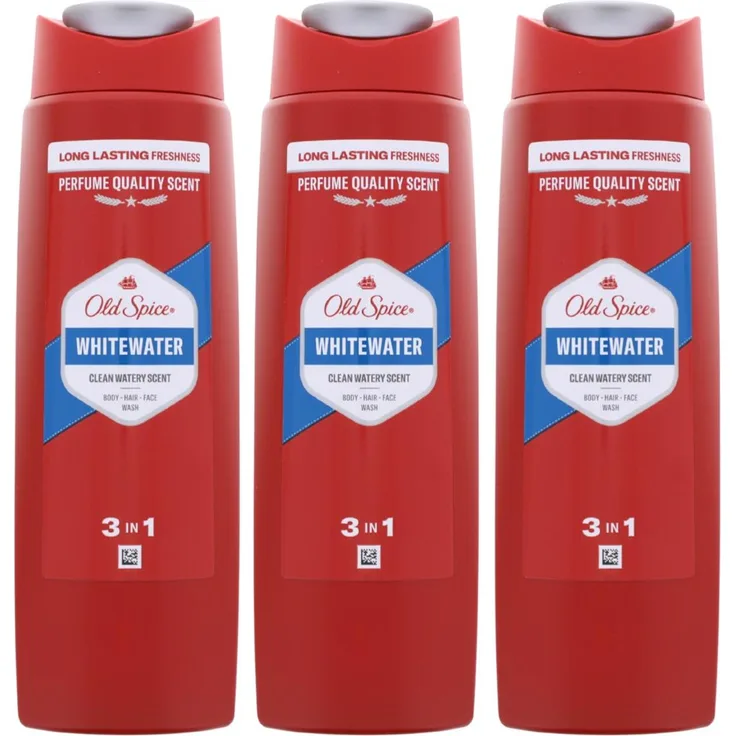 Old Spice Whitewater 3in1 Shampoo für Haar, Gesicht & Körper, langanhaltende Frische, 3x250ml