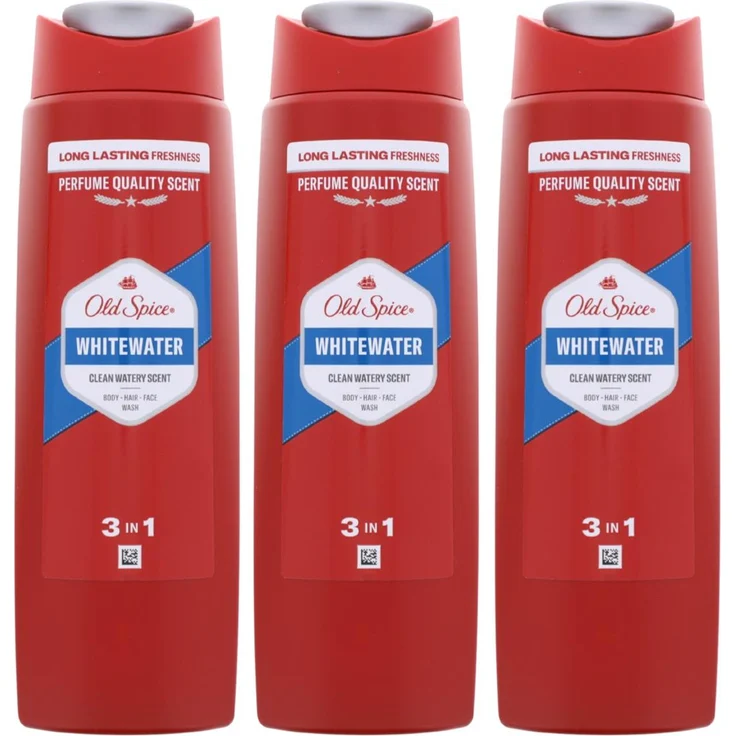 Old Spice Whitewater 3in1 Shampoo für Haar, Gesicht & Körper, langanhaltende Frische, 3x250ml