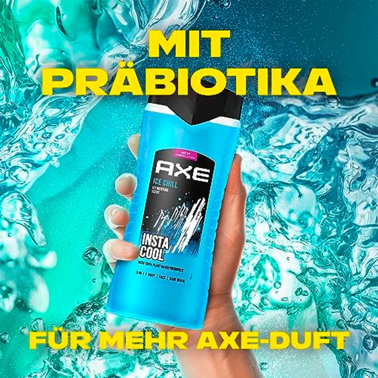 Axe 3-in-1 Duschgel & Shampoo Ice Chill XL für Körper, Gesicht und Haar mit gefrorener Minze und Limone - 3x 400 ml – Bild 4