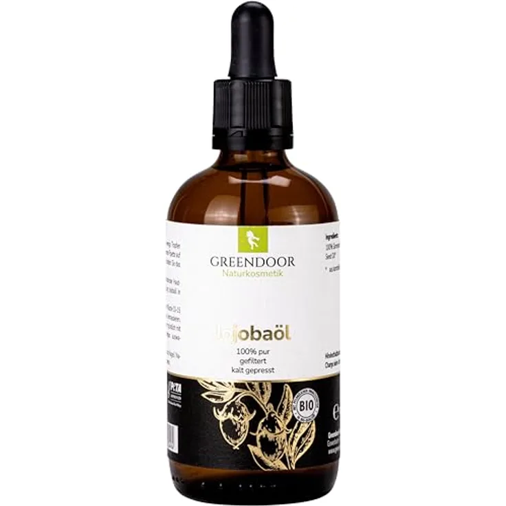 GREENDOOR REINES Bio Jojobaöl mit Pipette 100ml kaltgepresst vegan, Naturkosmetik anti aging Öl für Körper Haare Haut Nägel Gesicht Intimbereich