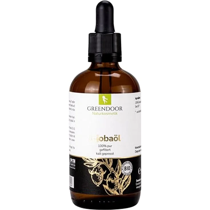 GREENDOOR REINES Bio Jojobaöl mit Pipette 100ml kaltgepresst vegan, Naturkosmetik anti aging Öl für Körper Haare Haut Nägel Gesicht Intimbereich – Bild 1