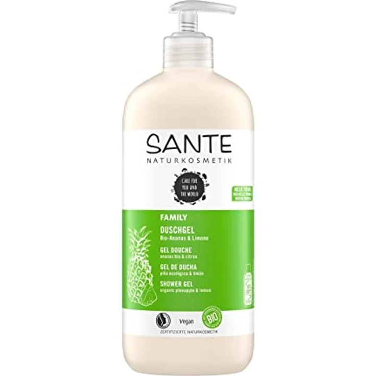 SANTE Naturkosmetik Erfrischendes Duschgel mit Zitrusduft, Feuchtigkeitsspendende Duschpflege für geschmeidige Haut in Familiengröße, Mit Bio-Ananas und Limone, Family Duschgel, 1 x 950 ml – Bild 1