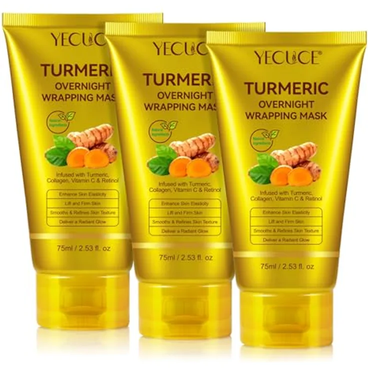 P-Beauty Turmeric Overnight Wrapping Mask, 75ml Nachtmaske mit Retinol, Vitamin C, Kurkuma & Kollagen - Anti-Aging Peel-Off Spa Maske für alle Hauttypen