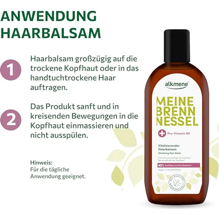 Alkmene Brennnessel Haarwasser mit Provitamin B5 250 ml, Haartonikum für empfindliche Kopfhaut, reduziert Jucken, Bio Brennnessel Extrakt – Bild 4