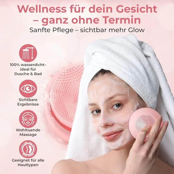 Higher Glow Produkte Higher Glow Produkte Silikon-Gesichtsreinigungsbürste 3D-Vibration Lichttherapie Anti-Aging USB-Aufladung Wasserdicht Gesichtsreinigung – Bild 5