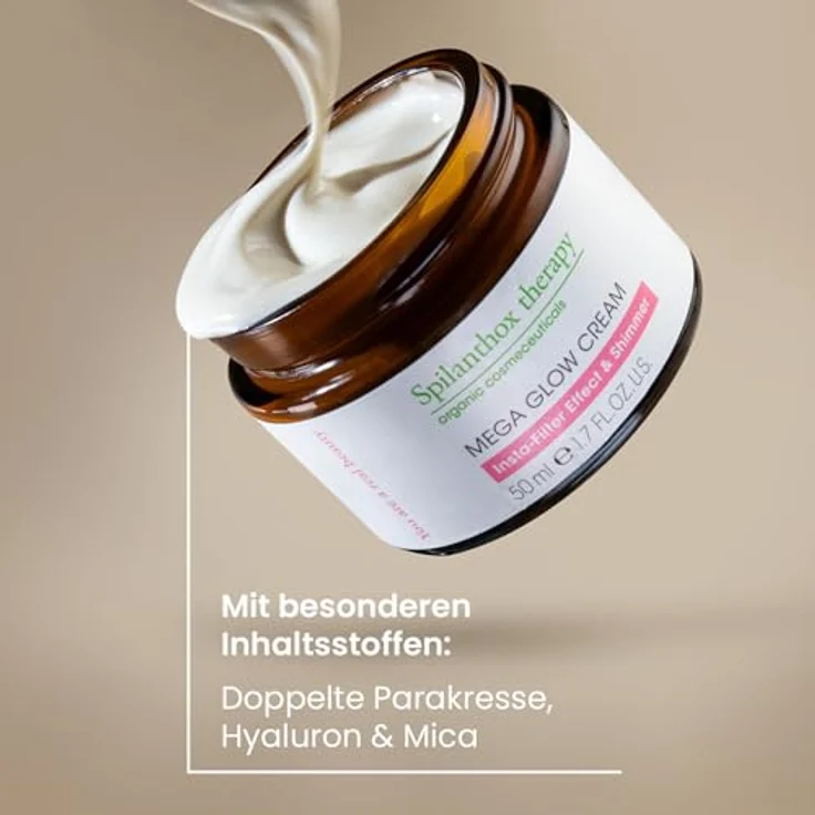 Spilanthox therapy Mega Glow Cream 3in1 Gesichtscreme, sofortige Mimikglättung, Pflege & Shimmer, Anti-Aging mit Spilanthol & Hyaluronsäure, Naturkosmetik, 50ml – Bild 3