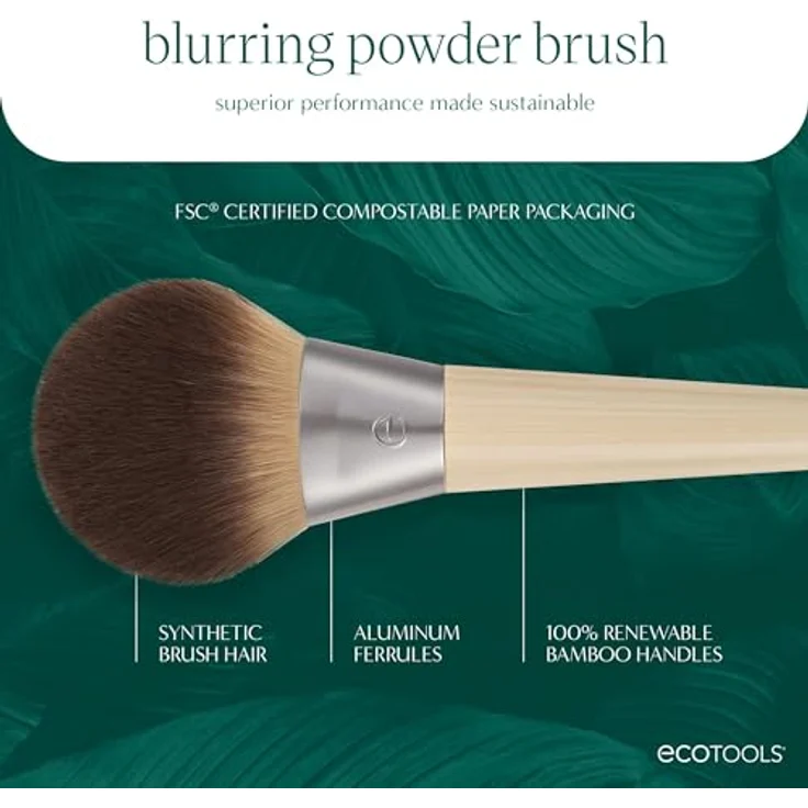 EcoTools Blurring Powder Makeup Brush für lose & gepresste Puder, großer, flauschiger Pinsel mit synthetischen Borsten, umweltfreundlich, tierversuchsfrei & vegan, 1 Stück – Bild 4
