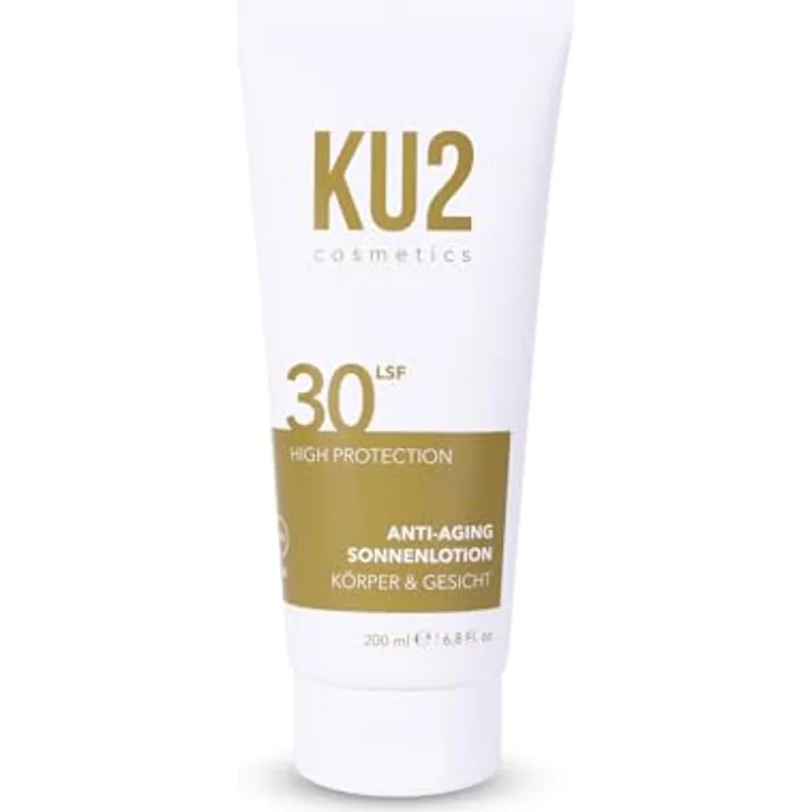 KU2 Cosmetics Anti-Aging Sonnenlotion SPF 30, UVA- & UVB-Schutz für Gesicht & Körper, feuchtigkeitsspendende Pflegeformel, 200 ml, Made in Germany