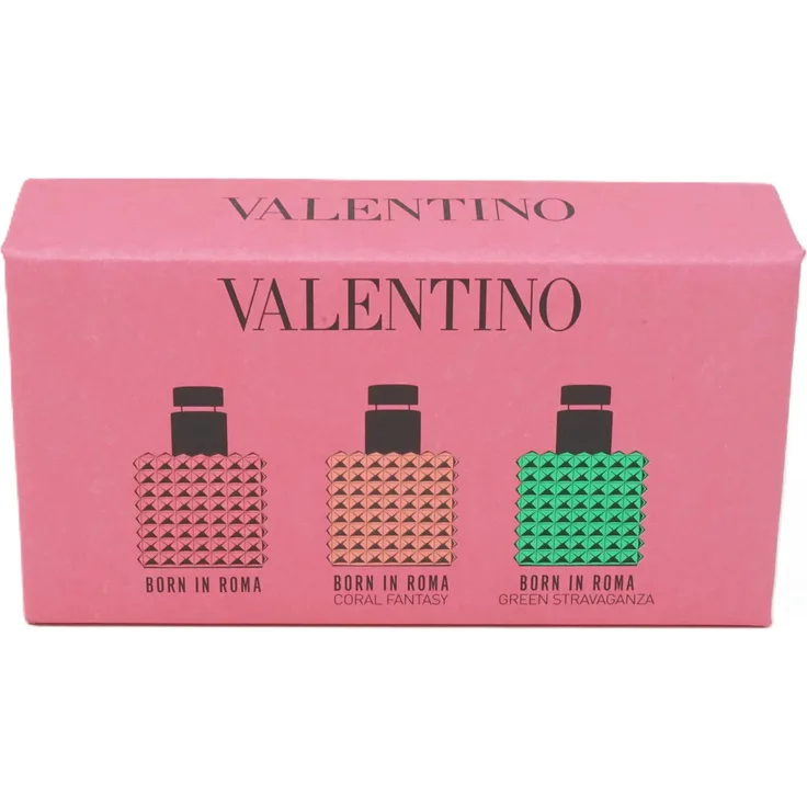 Valentino Donna Born In Roma Mini-Set, Eau de Parfum 3 x 6 ml, florale und holzige Noten, elegante Verpackung