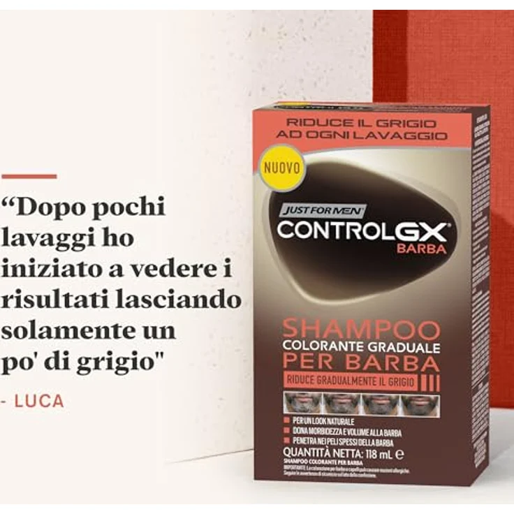 Just For Men Control GX, Gradual Coloring Shampoo für den Bart, reduziert schrittweise graue Haare, geeignet für alle Farbtöne, 118 ml – Bild 3