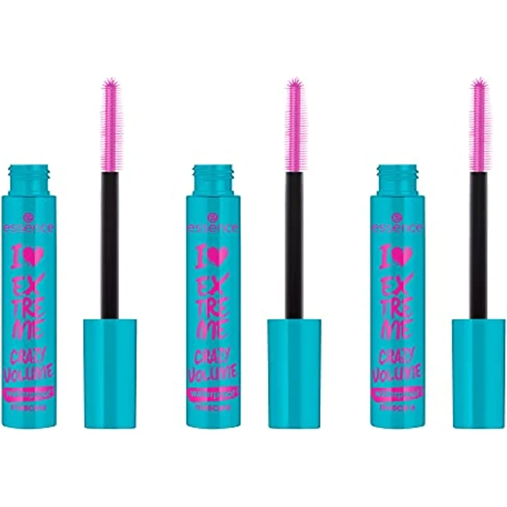 essence I LOVE EXTREME CRAZY VOLUME waterproof mascara, Schwarz, volumengebend, sofortiges Ergebnis, intensiv, vegan, wasserfest, ohne Mikroplastikpartikel, Nanopartikel frei, 3er Pack (3x12ml) – Bild 1