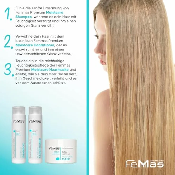 Femmas Premium Moistcare Conditioner, 300 ml, intensive Pflege mit Arganöl für trockenes und strapaziertes Haar – Bild 3