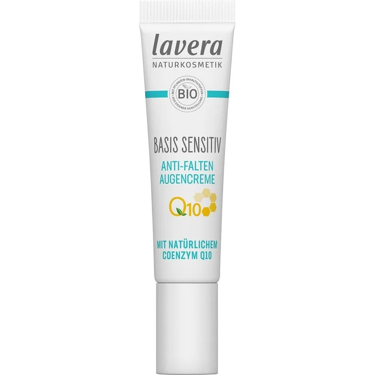 lavera Basis Sensitive Anti-Falten Q10 Augencreme, 15 ml, mit Bio-Malve und Bio-Sheabutter, feuchtigkeitsspendend und beruhigend