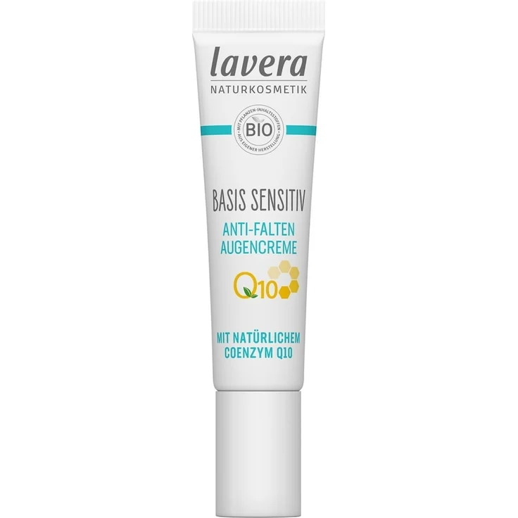 lavera Basis Sensitive Anti-Falten Q10 Augencreme, 15 ml, mit Bio-Malve und Bio-Sheabutter, feuchtigkeitsspendend und beruhigend