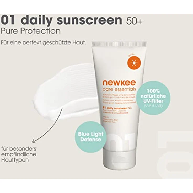newkee Care Essentials 01 Daily Sunscreen Sonnencreme SPF 50+ (100ml) - Wasserfest, Ideal für Sportler, Parfümfrei & Vegan, Sonnenschutz entwickelt von Manuel Neuer & Angelique Kerber – Bild 4