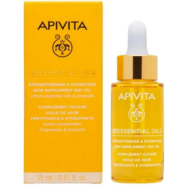 Apivita Beessential Oils Stärkendes & Feuchtigkeitsspendendes Hautergänzung Tagesöl 15ml - Verbessert die Schönheit der Haut, spendet Feuchtigkeit, stärkt die Hautbarriere