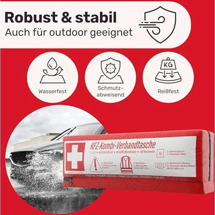 HELDENWERK Erste Hilfe Set Auto 3in1, Verbandskasten mit Warndreieck & Warnweste, EU Norm 2026 – Bild 4