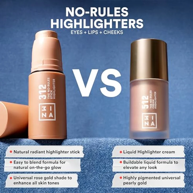 3INA The No-Rules Stick Highlighter 312, cremiger Highlighter in Rose Gold für Augen, Lippen und Wangen, 5 g – Bild 4