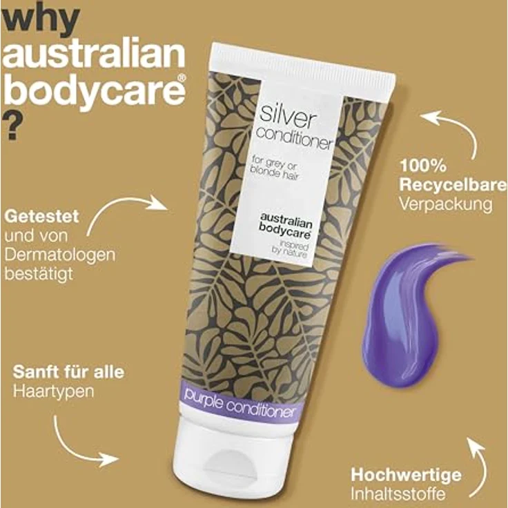 Australian Bodycare Silber Conditioner, gegen Gelbstich in blondem, grauem & silbernem Haar, mit violetten Pigmenten & Panthenol für Glanz & Pflege – Bild 4