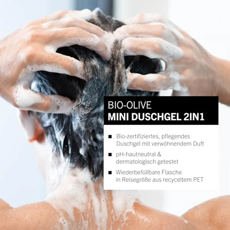 benecos Olive Duschgel 2in1 für Haut & Haar, feuchtigkeitsspendendes Mini 50 ml – Bild 2