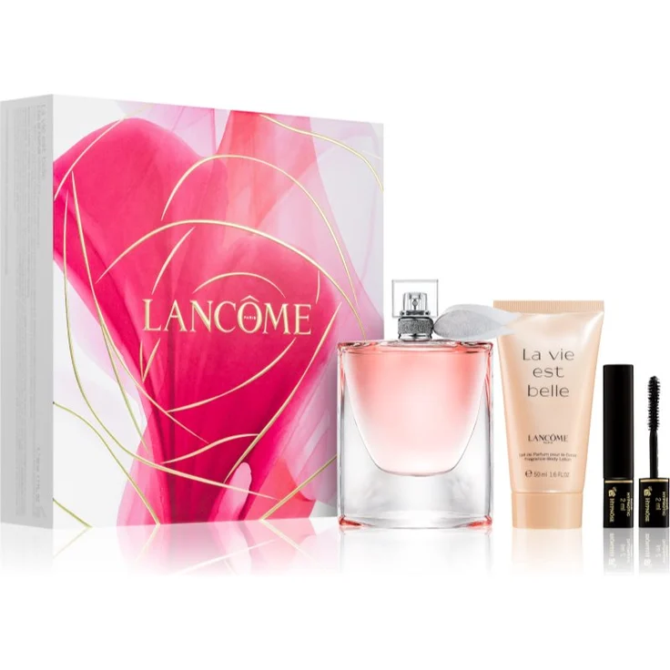 Lancôme La Vie Est Belle Geschenkset für Damen, 50 ml Eau de Parfum, 50 ml Bodylotion & 2 ml Hypnôse Mascara, luxuriöse Verpackung