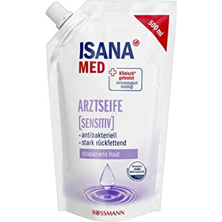 ISANA Flüssigseife Arztseife sensitiv, antibakteriell, stark rückfettend, Nachfüllbeutel, 500 ml