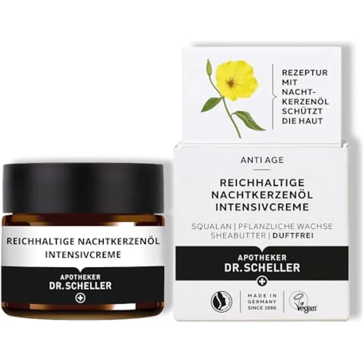 DR. SCHELLER Reichhaltige Nachtkerzenöl Intensivcreme, 50 ml, dermatologisch getestet, zertifizierte Naturkosmetik, vegan, schützende Pflege für beanspruchte Haut – Bild 1