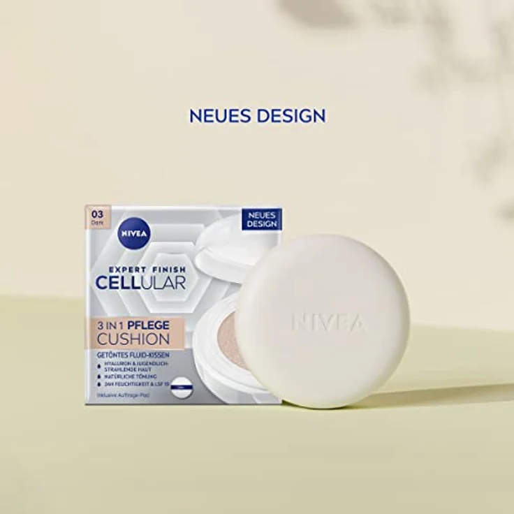 NIVEA Cellular Expert Finish 3in1 Pflege Cushion für dunkle Hauttöne (15 g), Make-up mit Hyaluron, Kollagen-Booster und LSF 15, feuchtigkeitsspendende Cushion Foundation – Bild 2