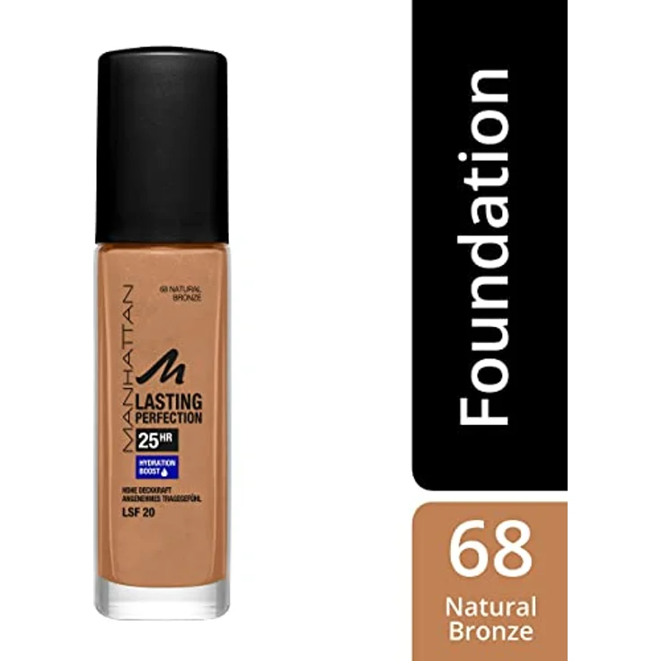 Manhattan Lasting Perfection 25 Stunden Make up, Natural Bronze 68, feuchtigkeitsspendende Foundation, langanhaltend, hohe Deckkraft, für einen makellosen Teint, 30 ml – Bild 3