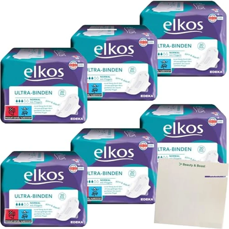 Elkos Ultra-Binde Normal mit Flügeln, 6er Pack (6x20 Stück) – Bild 1