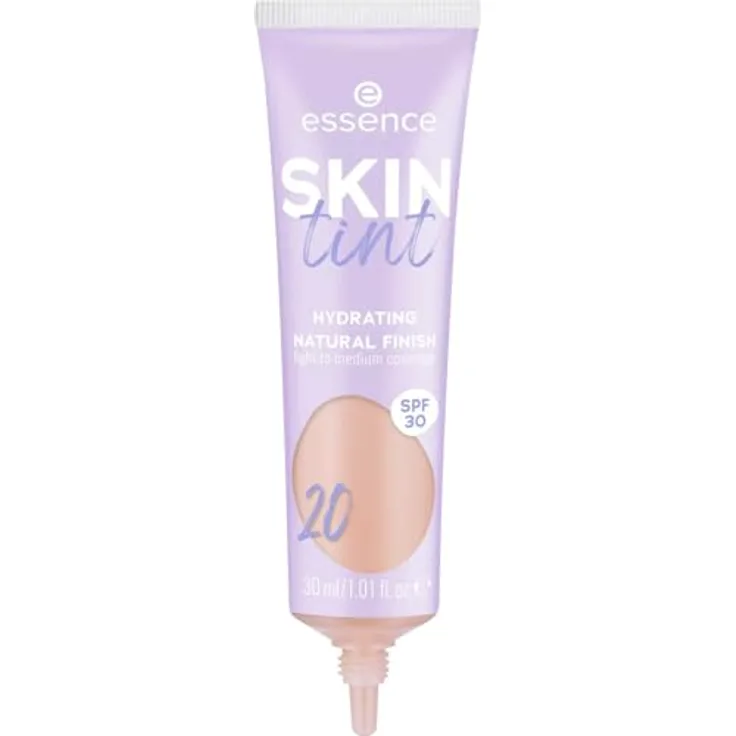 essence cosmetics SKIN tint, Make-up, Nr. 20, Nude, feuchtigkeitsspendend, natürlich, vegan, ölfrei, UVA- und UVB-Filter + SPF 30, ohne Parfüm, 1er Pack (30ml)