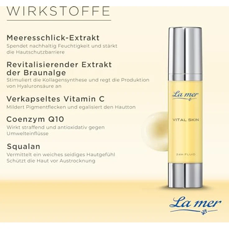 La Mer Vital Skin 24h Fluid, feuchtigkeitsspendende Anti-Aging Pflege mit Q10 und Vitamin C, ohne Duft, für Mischhaut – Bild 3