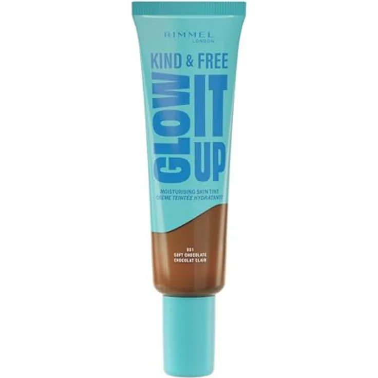 Rimmel London Kind & Free Glow It Up, Feuchtigkeitsspendende Hauttönung mit leichter Deckkraft, 601 Soft Chocolate, 30 ml