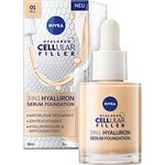 NIVEA 3in1 Hyaluron Serum Foundation hell (30 ml), Anti-Age Foundation mit Serum für eine jünger aussehende Haut, feuchtigkeitsspendende Foundation mit Hyaluron