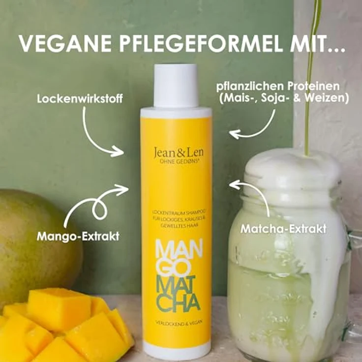 Jean & Len Lockentraum Shampoo Mango & Matcha, Anti-Frizz Pflege für widerspenstiges Haar, reduziert Spliss, definiert Wellen und Locken, vegan, 300ml – Bild 5