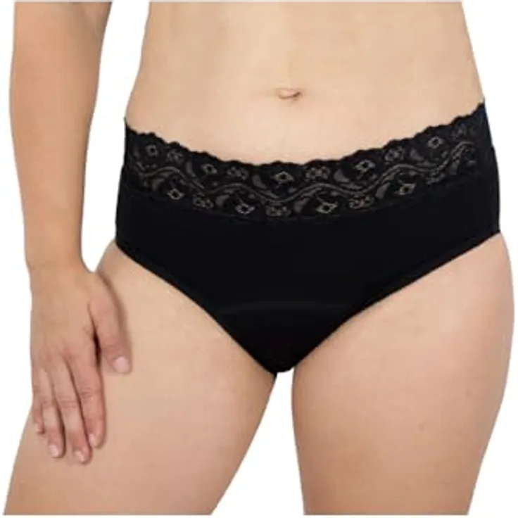 Hydas Perioden-, Inkontinenz- und Wochenbett-Slip mit elegantem Spitzenbund, 5-Lagen Technologie, saugfähig bis 140 ml, Baumwolle - Größe 42/44
