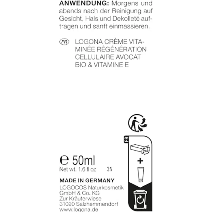 LOGONA Naturkosmetik NOURISH Vitamincreme Avocado, zellerneuernde Gesichtscreme mit Bio-Avocado und Vitamin E, 50 ml, für sehr trockene Haut – Bild 4