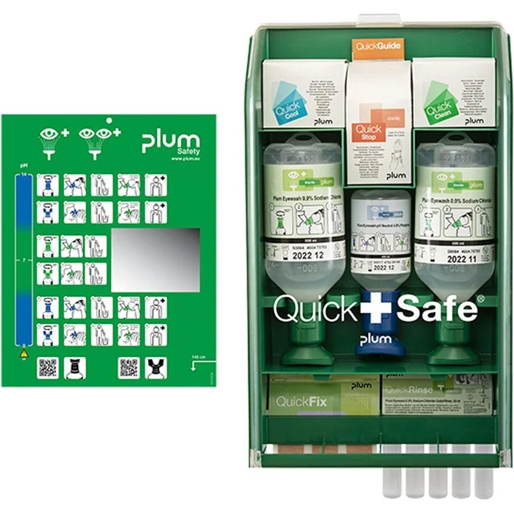Plum QuickSafe Box Complete, Erste-Hilfe-Station befüllt, staubgeschützt, inklusive Wundversorgung und Augenspülung
