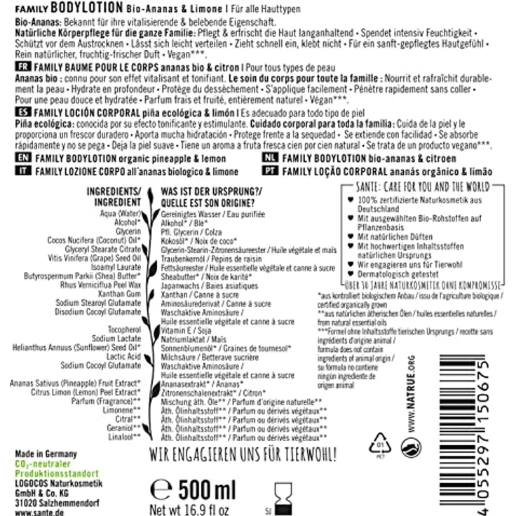 Sante Family Bio-Ananas & Limone Bodylotion 500 ml – Bild 2