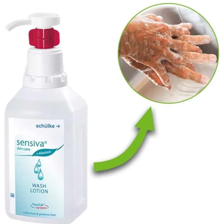 SENSIVA Schülke sensiva® Waschlotion für alle Hauttypen 1000ml | seifenfreie Hautreinigung für Hände und Körper | hautschonend und mild | mit praktischem Hycklick Spender – Bild 5