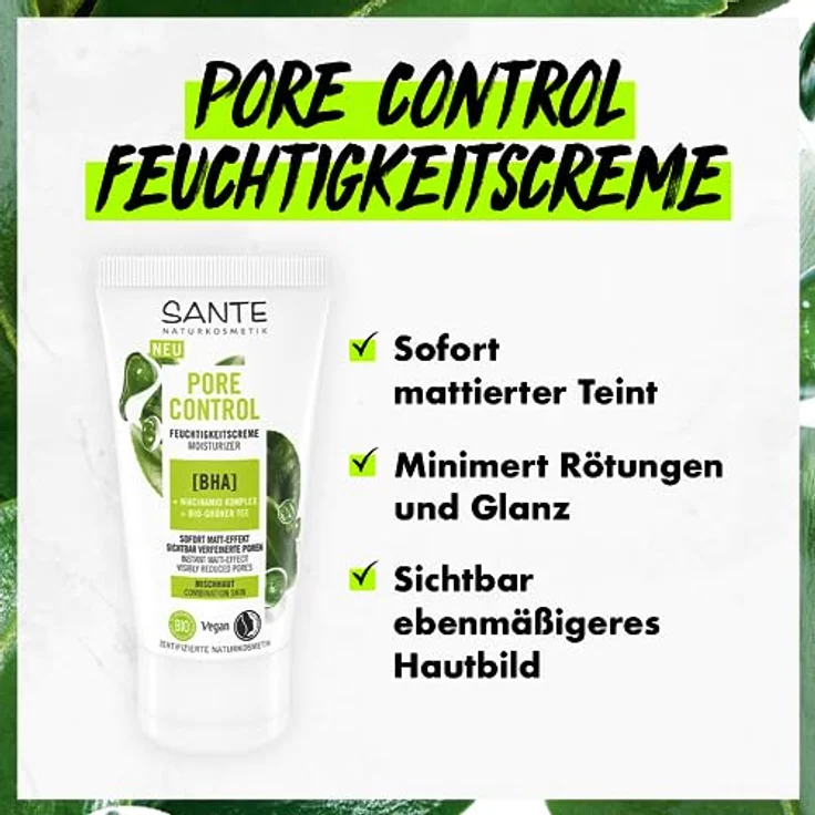 SANTE Naturkosmetik Pore Control BHA Feuchtigkeitscreme mit Bio-Grüner Tee, mattierende Tagescreme für Mischhaut, 50ml – Bild 3