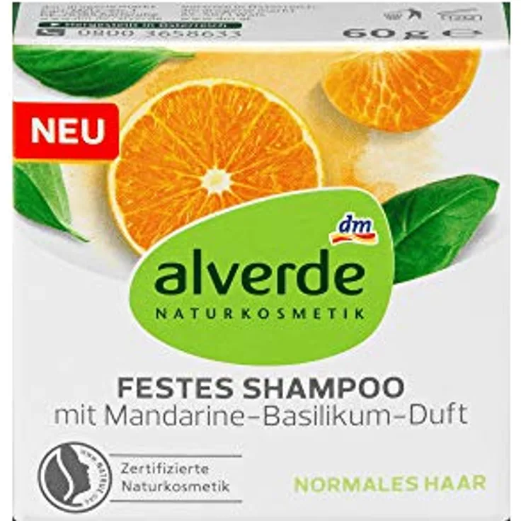 alverde NATURKOSMETIK festes Shampoo mit Mandarine-Basilikum, 1 x 60 g