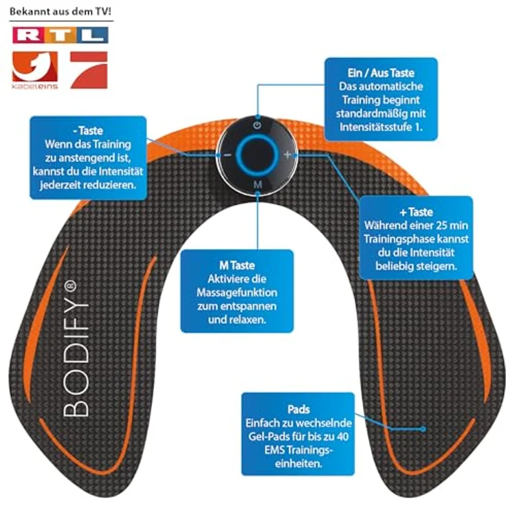 BODIFY EMS-Po-Trainer, Reizstromgerät zur gezielten Stimulation der Po Muskulatur, schwarz – Bild 2
