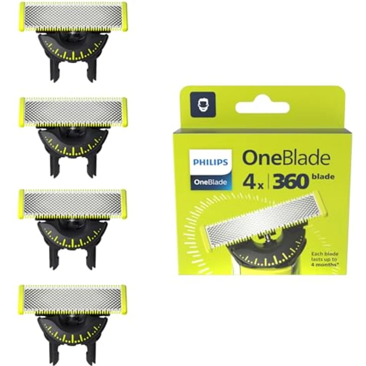 Philips Norelco OneBlade QP440/50, 360° Ersatzklinge für Rasierer, silber/hellgrün, 4 Stück – Bild 2