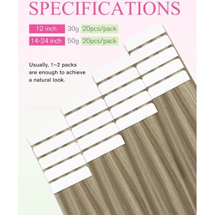 YoungSee Echthaar Extensions Tape Hellbraun, 40cm Tape-in Haarextension aus 100% Echthaar, 50g, glatt, wiederverwendbar – Bild 3