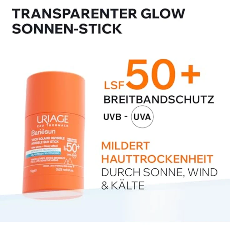 Uriage Bariesun Transparenter Stick LSF 50+, Sonnenschutz mit Bio-Filtern & Vitamin E, wasserfest, parfümfrei, 18g – Bild 3