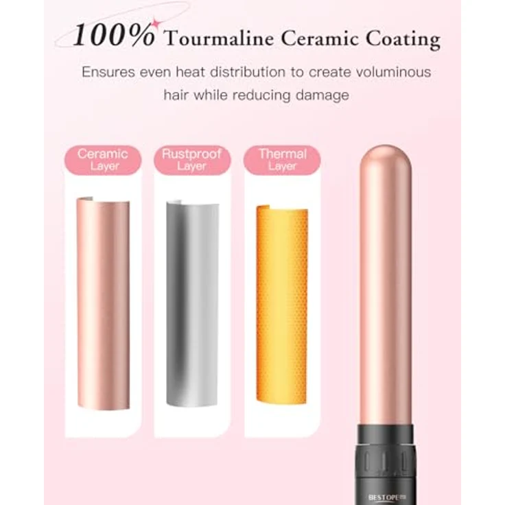 BESTOPE PRO Lockenstab Set 5 in 1, 3 Fässer Welleneisen mit 8 Temperatureinstellungen und LED-Anzeige, schnellaufheizend, Rose Gold – Bild 5