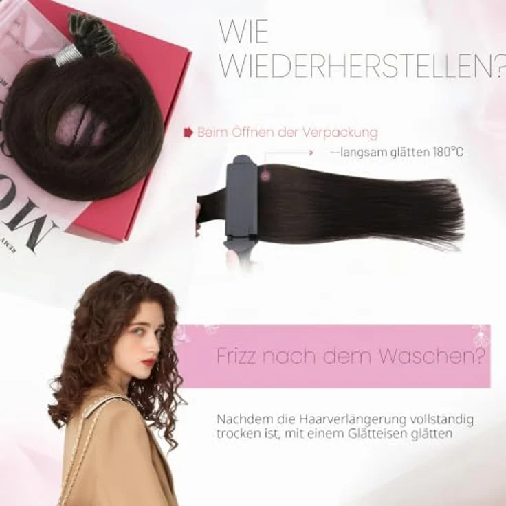Moresoo Keratin Bonding Extensions, Echthaar Nahtlos, Dunkelbraun, 40 cm, 50g, Italienischer Keratinbonding für unsichtbares Finish – Bild 5