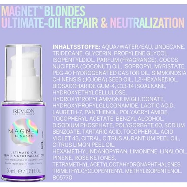 REVLON PROFESSIONAL Magnet Blondes Ultimate Haaröl – Reparatur und Neutralisierung für blondes, gebleichtes und weißes Haar – gegen gelbe Reflexe – reparierendes und neutralisierendes Veilchenöl, 30 ml – Bild 6