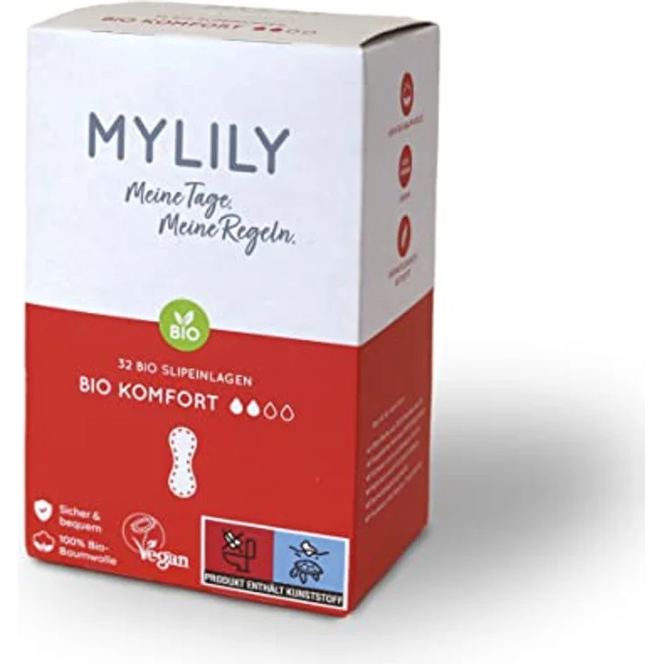 MYLILY® Baumwoll Slipeinlagen, 32 Stück aus 100% Bio-Baumwolle, superdünn, ohne Duft, nachhaltig und chemiefrei – Bild 1